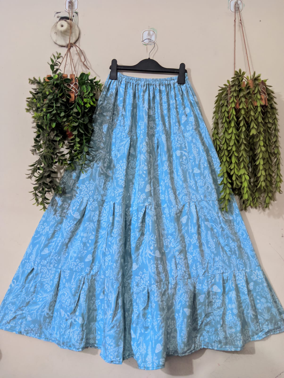 Sky Blue with White Floral Print Skirt