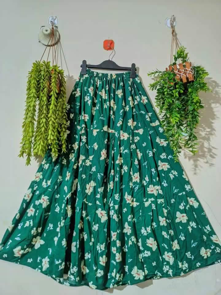Emerald Green with White Floral Print  PREMIUM LONG SKIRT